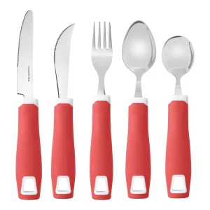 Set de 5 cubiertos adaptados rojos de acero inoxidable
