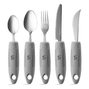 Set de cubiertos adaptados grises de fácil agarre – acero inoxidable