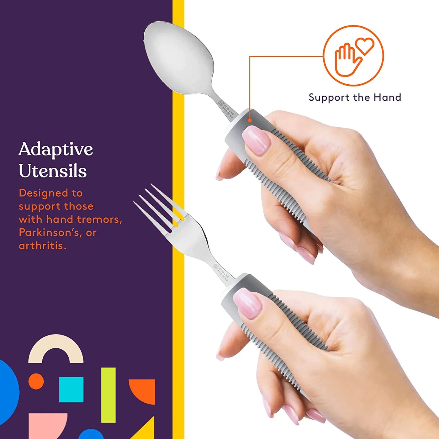 Set de cubiertos adaptados grises de fácil agarre – acero inoxidable - Imagen 5