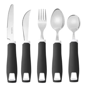 Set de 5 cubiertos adaptados negros de acero inoxidable