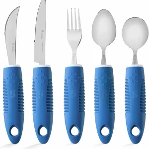Set de cubiertos adaptados azules de fácil agarre – acero inoxidable