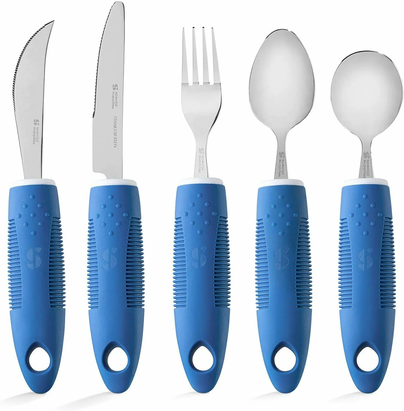 Set de cubiertos adaptados azules de fácil agarre – acero inoxidable