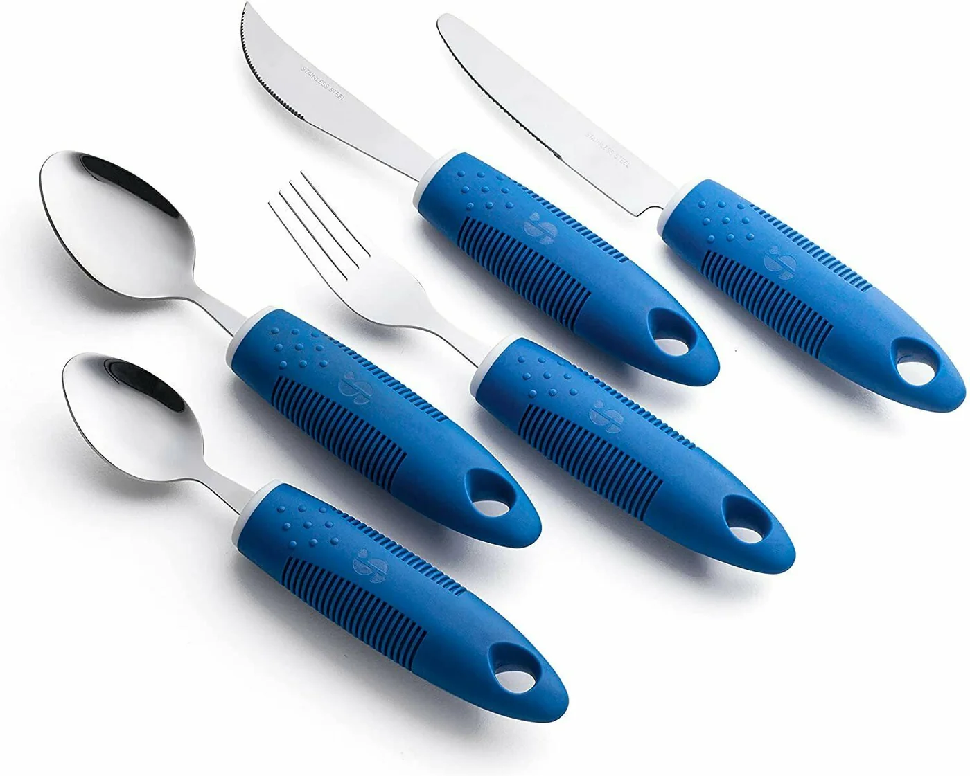 Set de cubiertos adaptados azules de fácil agarre – acero inoxidable - Imagen 2