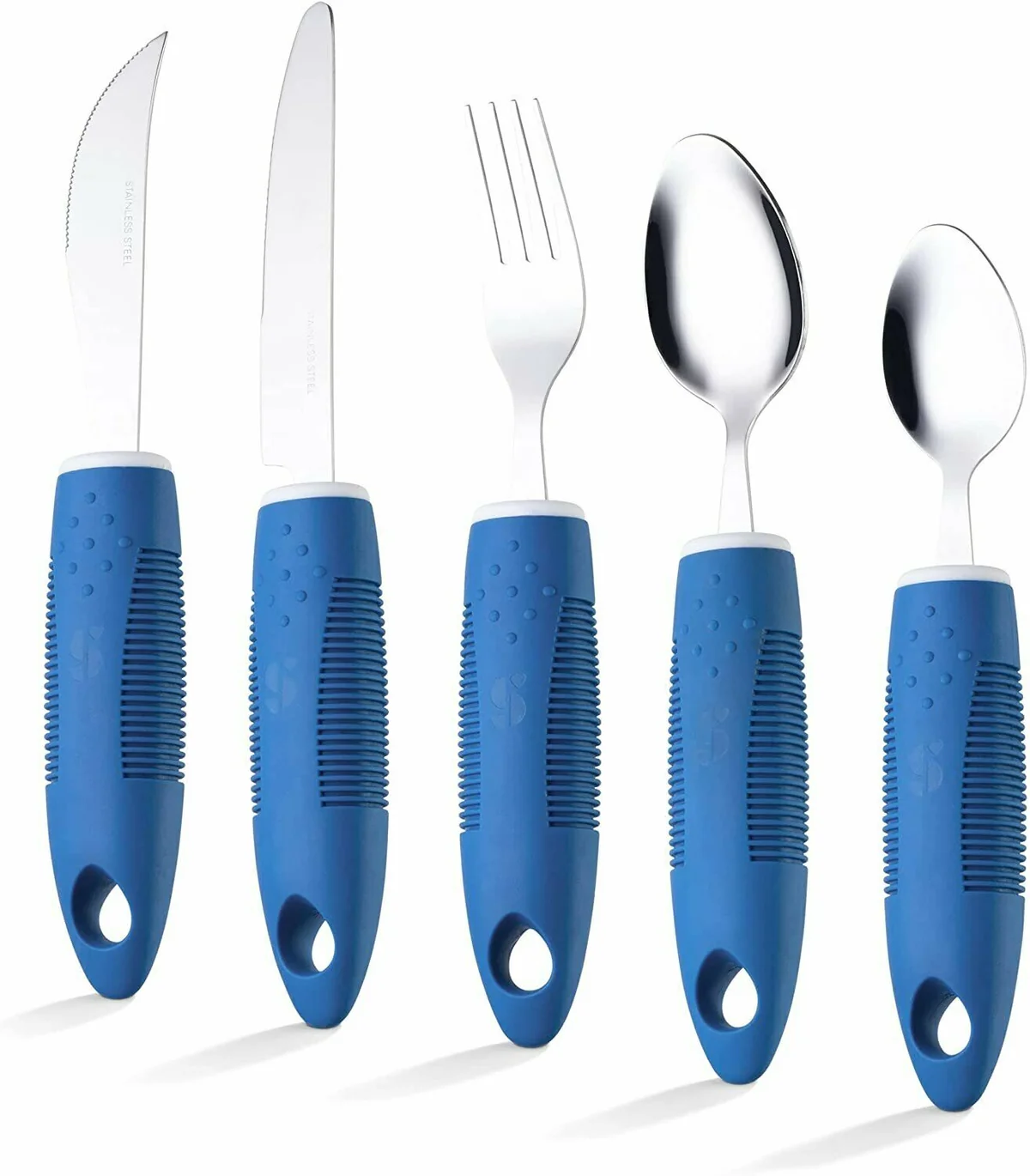Set de cubiertos adaptados azules de fácil agarre – acero inoxidable - Imagen 6