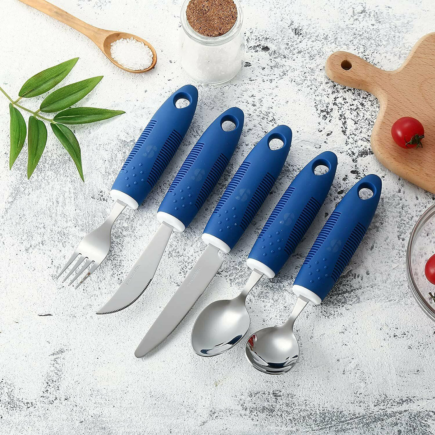 Set de cubiertos adaptados azules de fácil agarre – acero inoxidable - Imagen 7